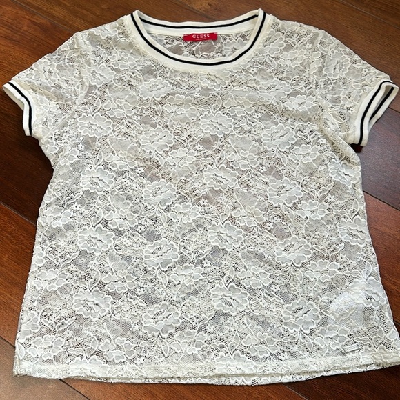 GUESS White Lace Short Sleeve Top XS - Picture 1 of 6